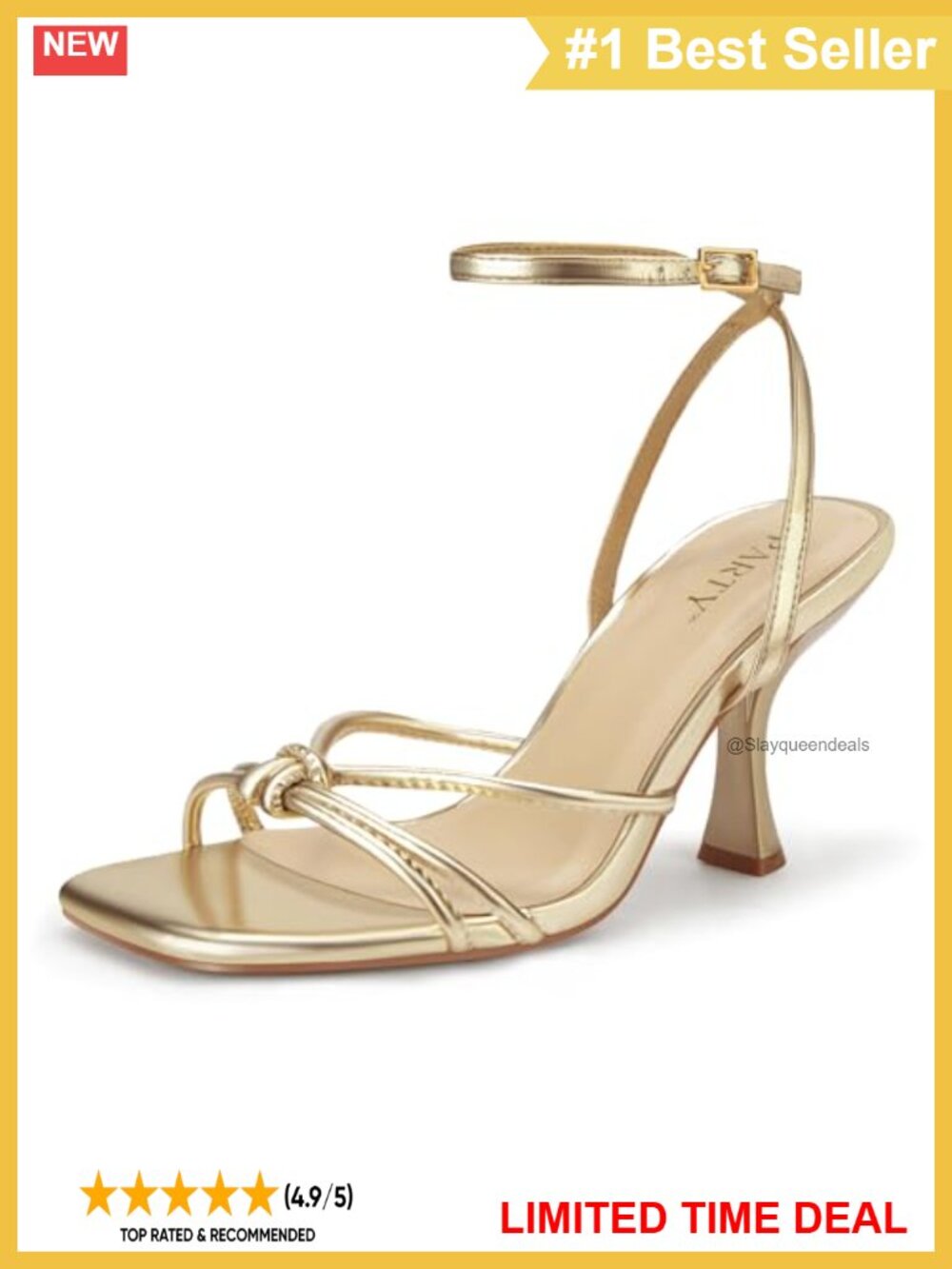Women's Strappy Square Open Toe Kitten Heel Sandals Faux Leather Knot Ankle